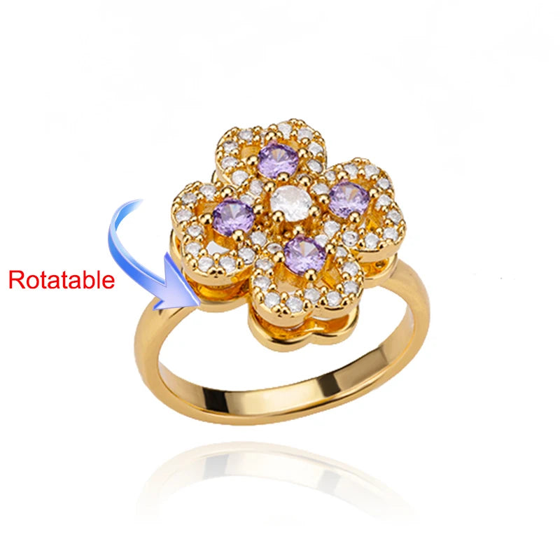 Four Clover Rotating Anxiety Ring – Elegant Gold Adjustable Ring for Women ✨