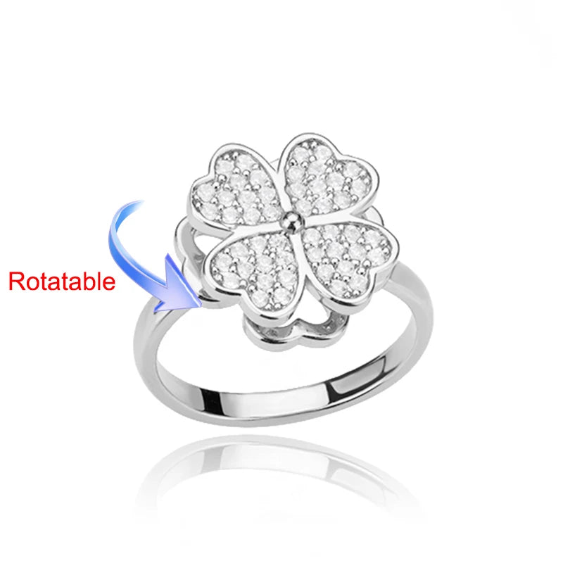 Four Clover Rotating Anxiety Ring – Elegant Gold Adjustable Ring for Women ✨