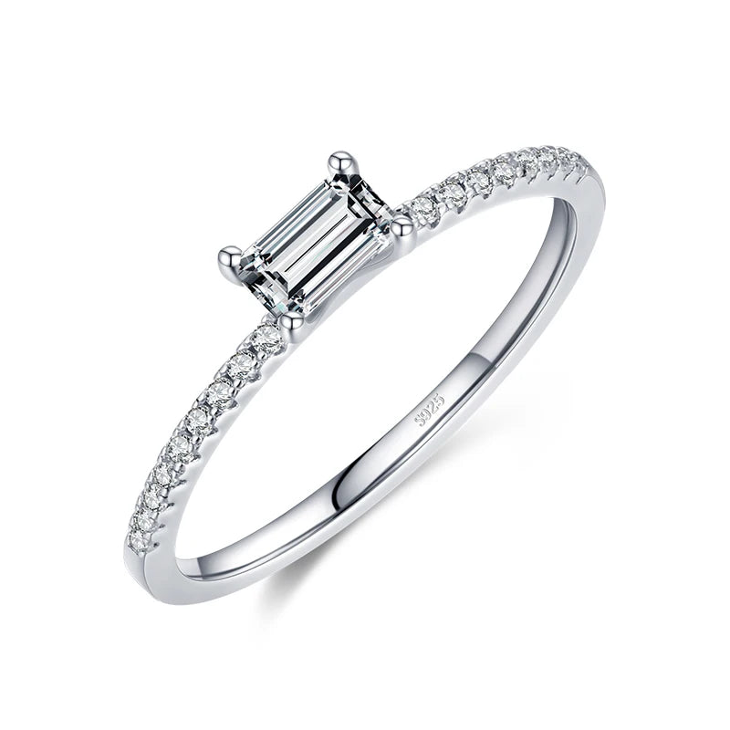 Modian 925 Sterling Silver Simple Square Clear CZ Ring – Elegant Wedding &amp; Engagement Jewelry