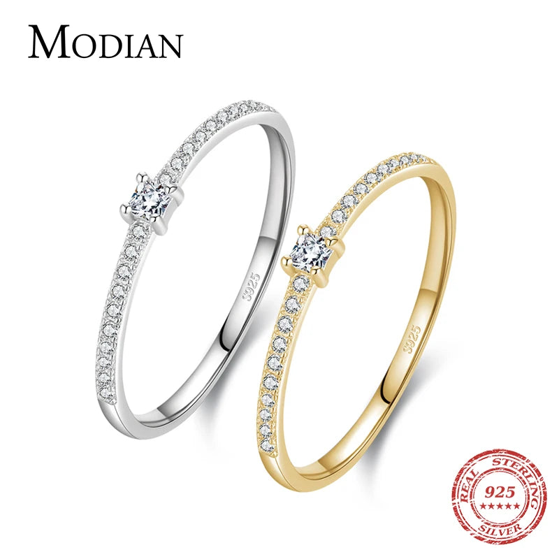 Modian 925 Sterling Silver Simple Square Clear CZ Ring – Elegant Wedding &amp; Engagement Jewelry