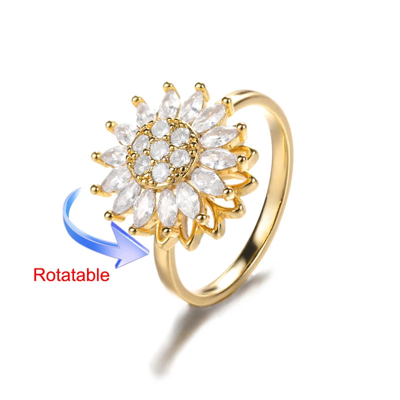 Four Clover Rotating Anxiety Ring – Elegant Gold Adjustable Ring for Women ✨