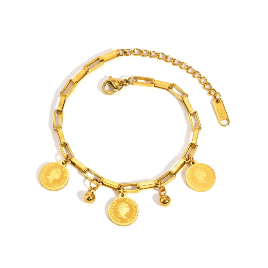Stainless Steel Round Queen Elizabeth Charms Bracelet – Vintage Portrait Jewelry for women