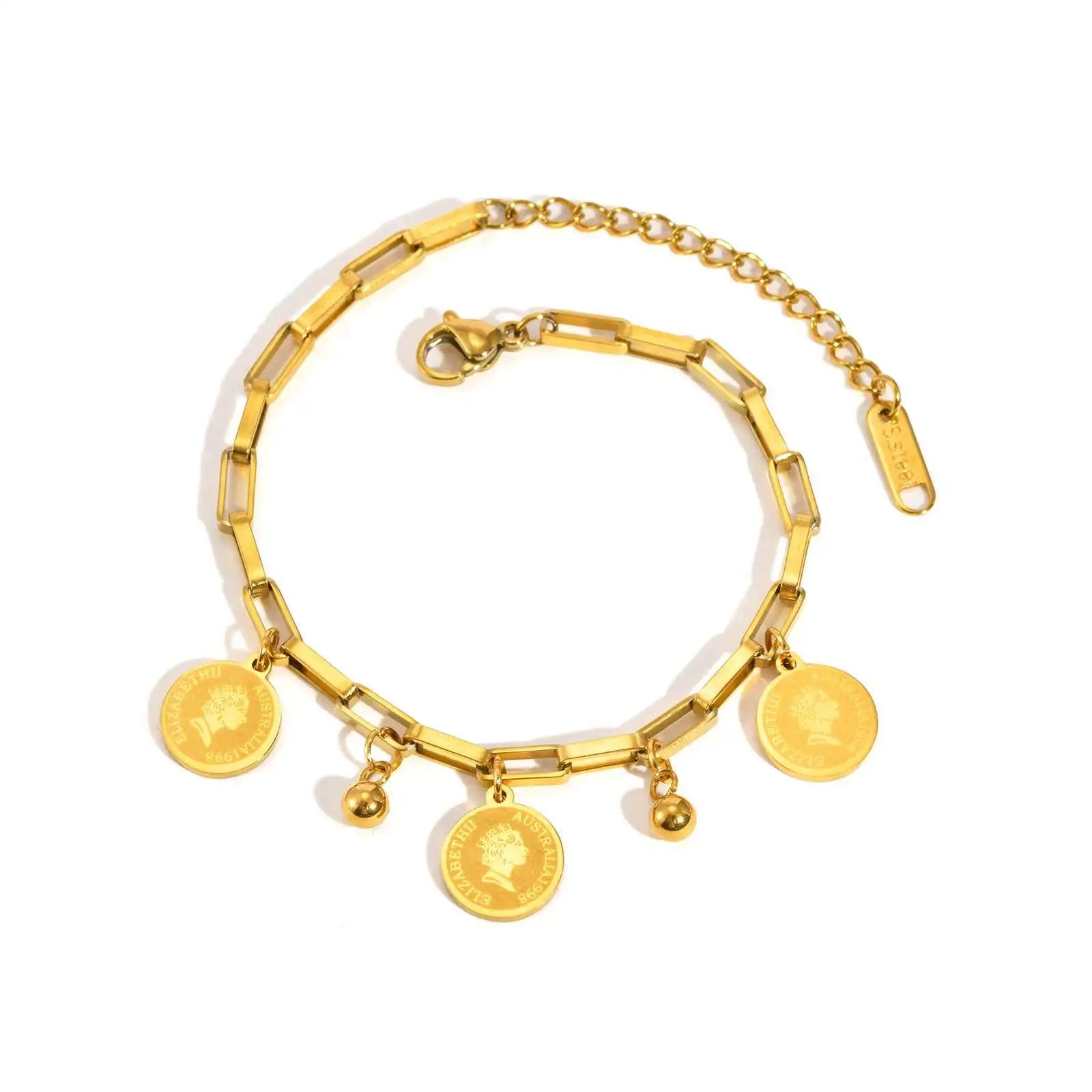 Stainless Steel Round Queen Elizabeth Charms Bracelet – Vintage Portrait Jewelry for women
