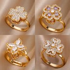 Four Clover Rotating Anxiety Ring – Elegant Gold Adjustable Ring for Women ✨