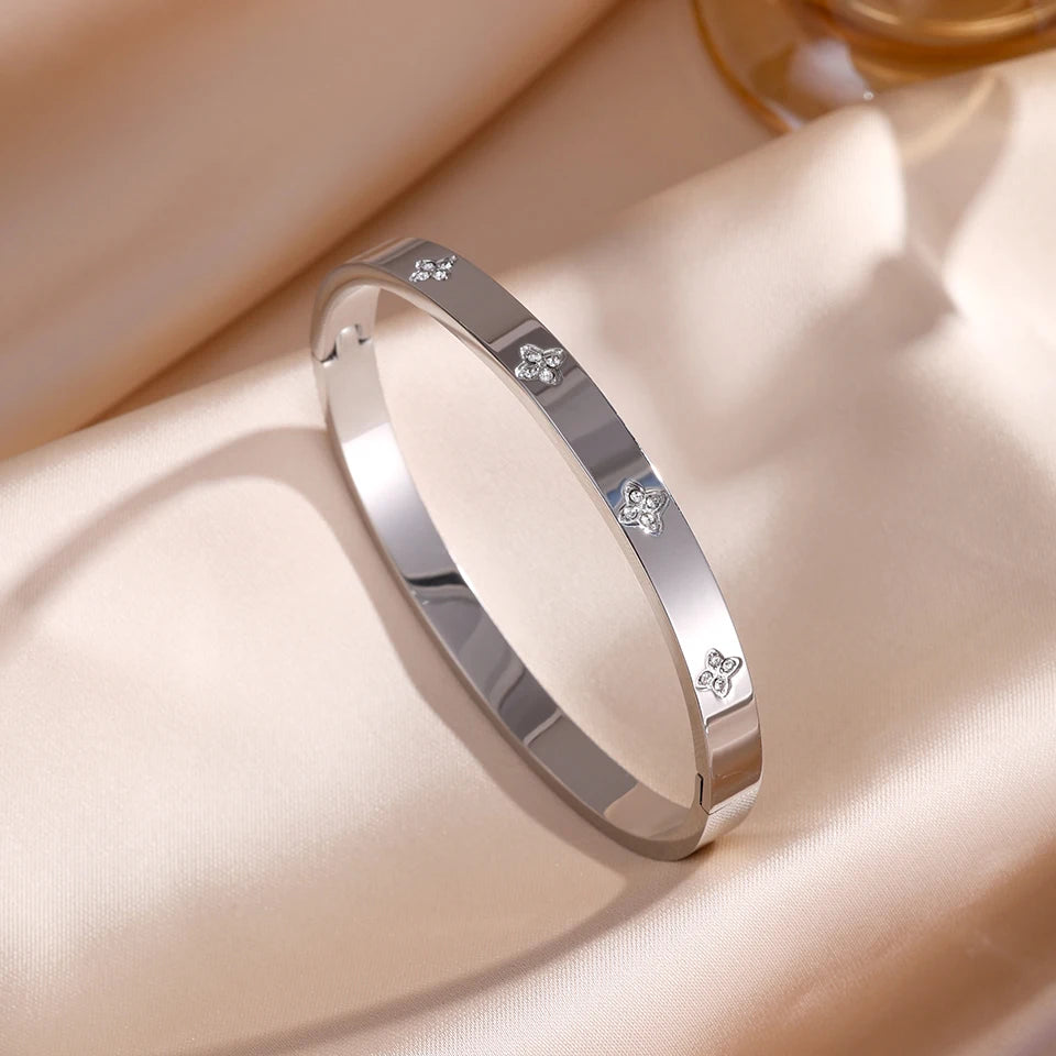 Sparkling Stainless Steel Bracelet Set for Women