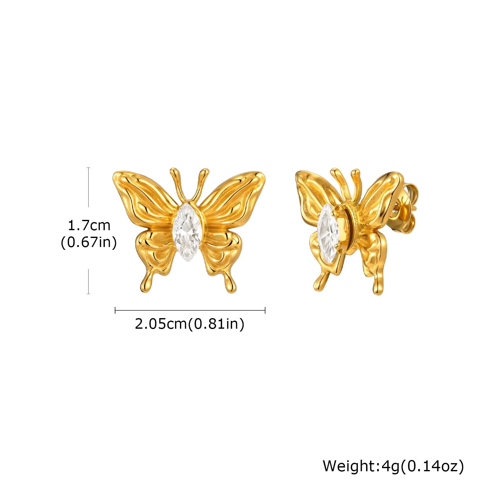 Zirconia Butterfly Bow Stud Earrings – Delicate Gold-Plated Fashion Jewelry