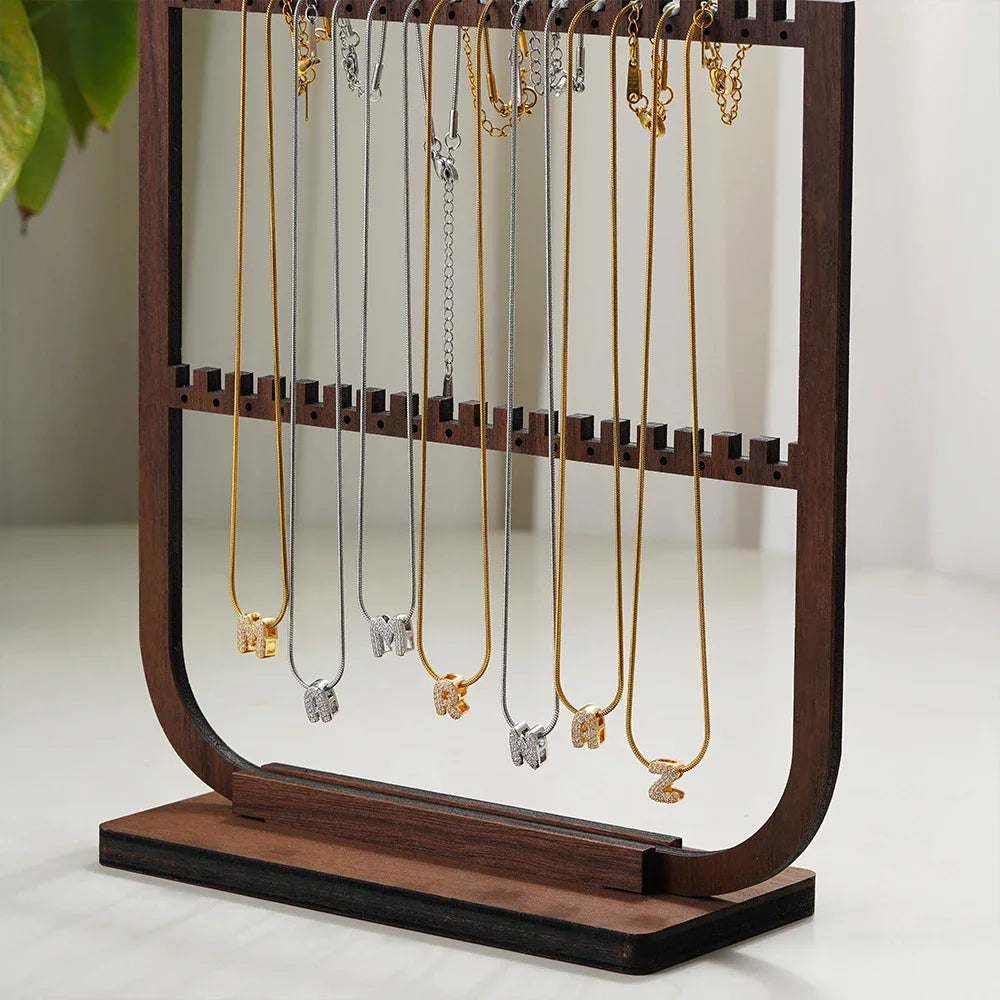 Zircon Initial Alphabet Pendant Necklace