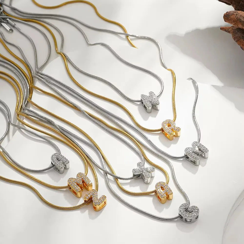 Zircon Initial Alphabet Pendant Necklace