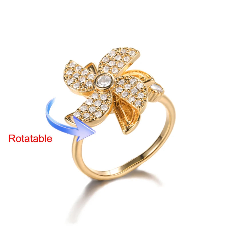Four Clover Rotating Anxiety Ring – Elegant Gold Adjustable Ring for Women ✨