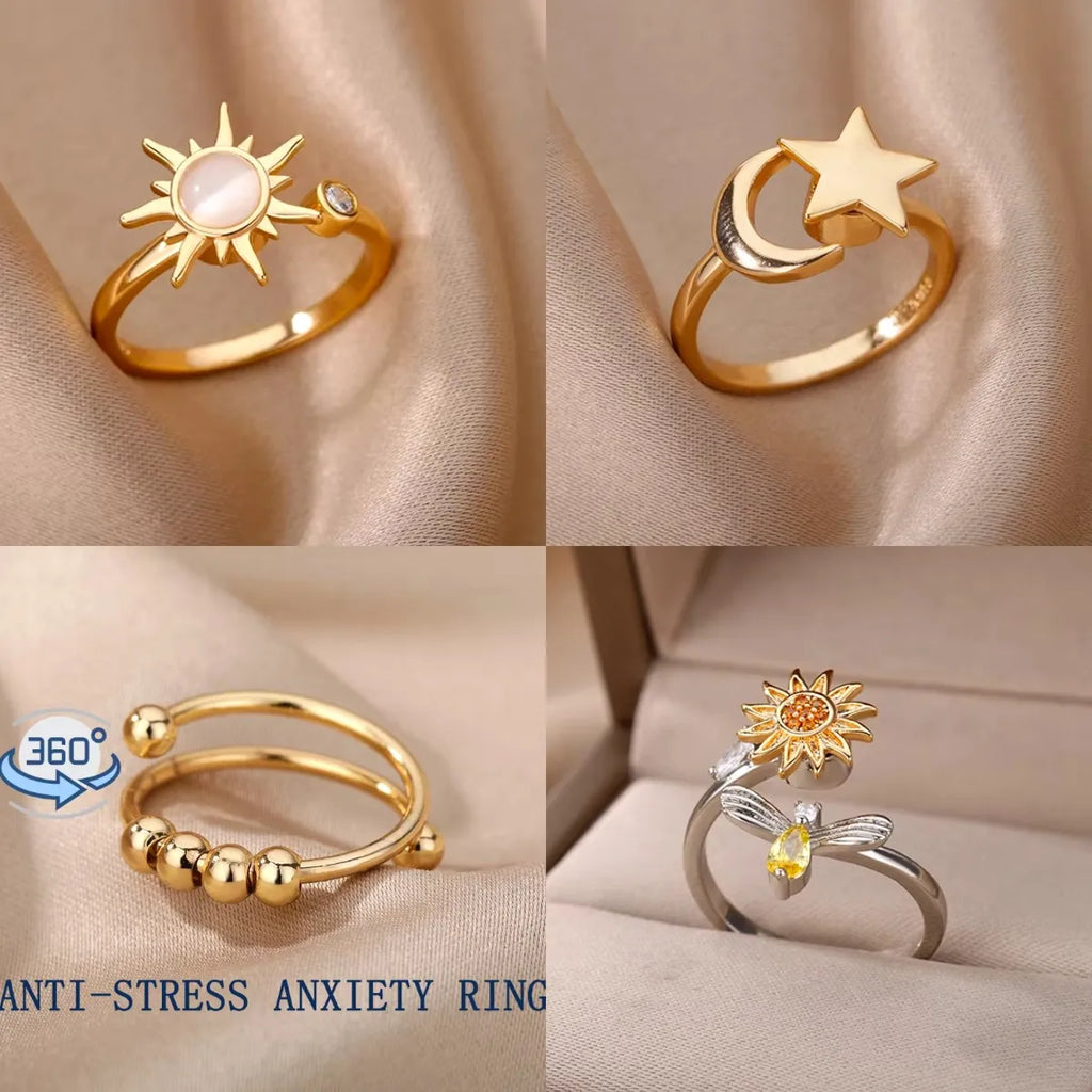 Anti-Stress Sunflower Spinner Ring – Elegant Stainless Steel Anxiety Relief Ring 🌻✨