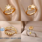 Anti-Stress Sunflower Spinner Ring – Elegant Stainless Steel Anxiety Relief Ring 🌻✨