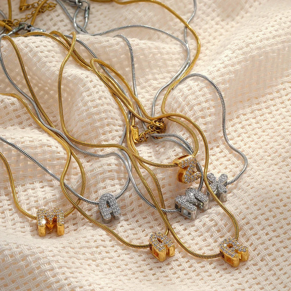 Zircon Initial Alphabet Pendant Necklace