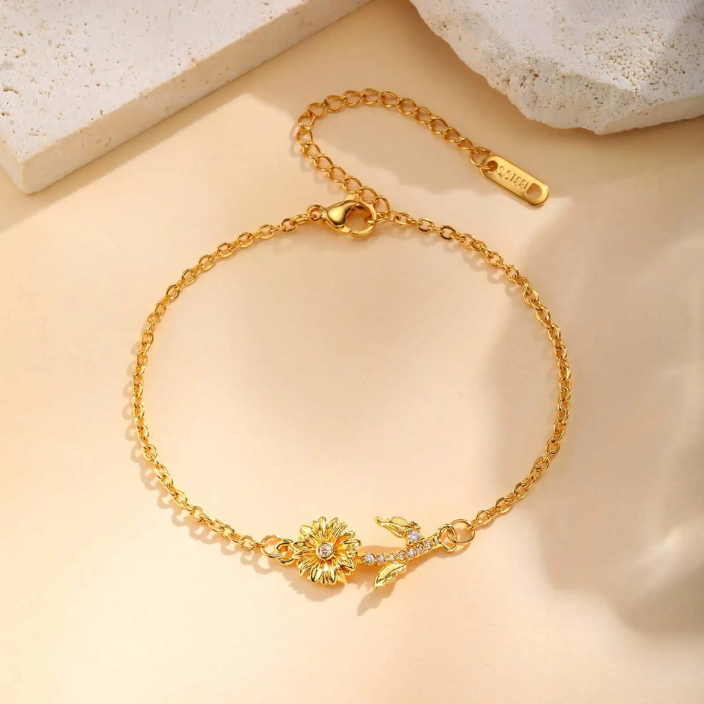 Cubic Zirconia Daisy Flower Bracelet – 3D Delicate Friendship Jewelry 🌼