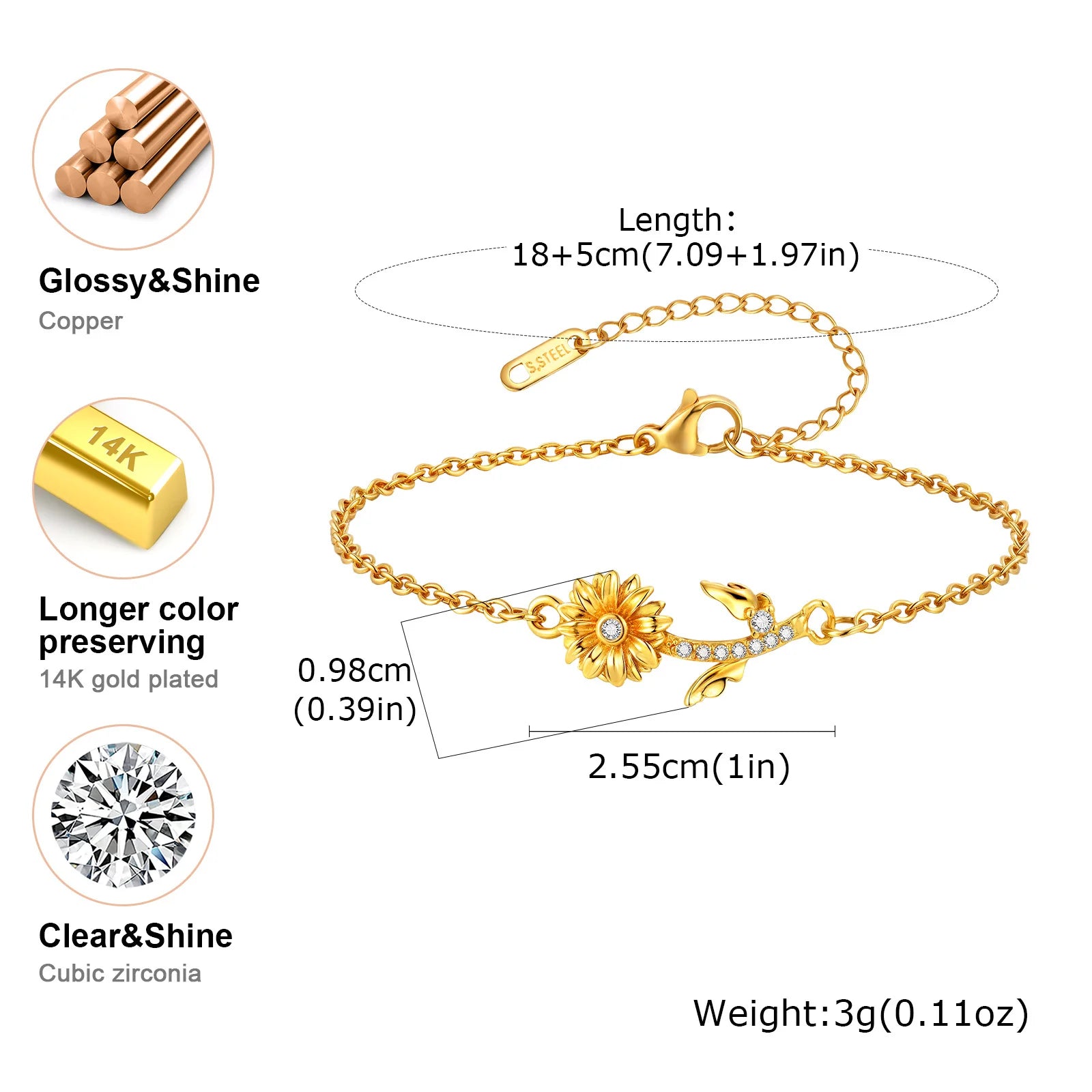 Cubic Zirconia Daisy Flower Bracelet – 3D Delicate Friendship Jewelry 🌼