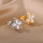 Four Clover Rotating Anxiety Ring – Elegant Gold Adjustable Ring for Women ✨