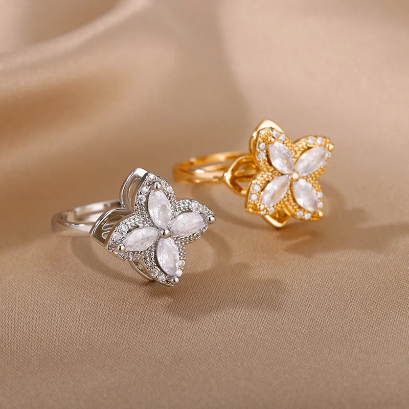 Four Clover Rotating Anxiety Ring – Elegant Gold Adjustable Ring for Women ✨