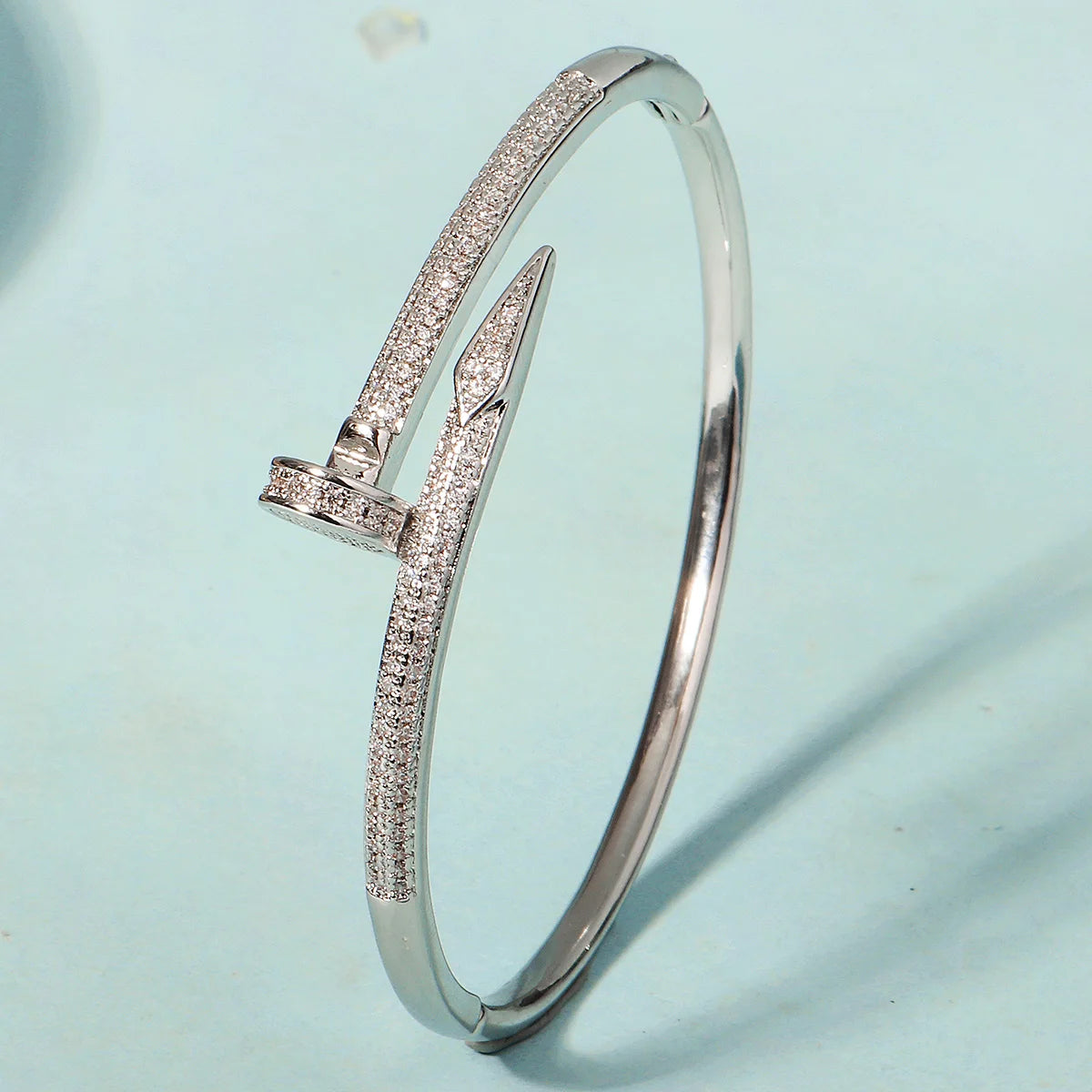 Classic Stainless Steel Nail Bracelet – Elegant Bangle with Sparkling Zircon