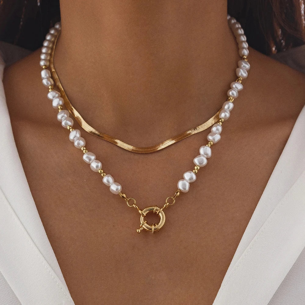 Elegant Multi-Layer Pearl Necklace with Heart Pendant – Trendy Choker for Women