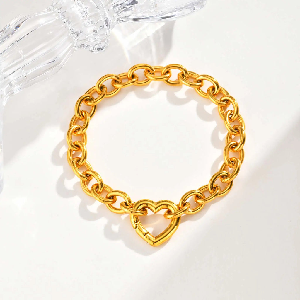 Thick Chain Hollow Heart Bracelets for Women