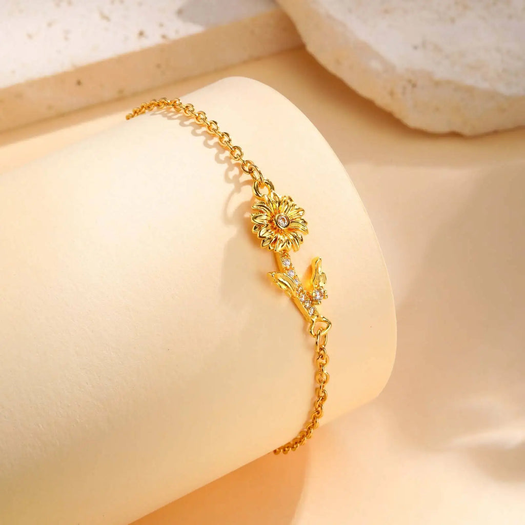 Cubic Zirconia Daisy Flower Bracelet – 3D Delicate Friendship Jewelry 🌼