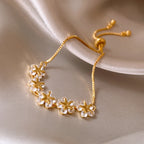 Exquisite Rhinestone Star & Flower Charm Bracelet – Adjustable Gold Color Bangle for Women