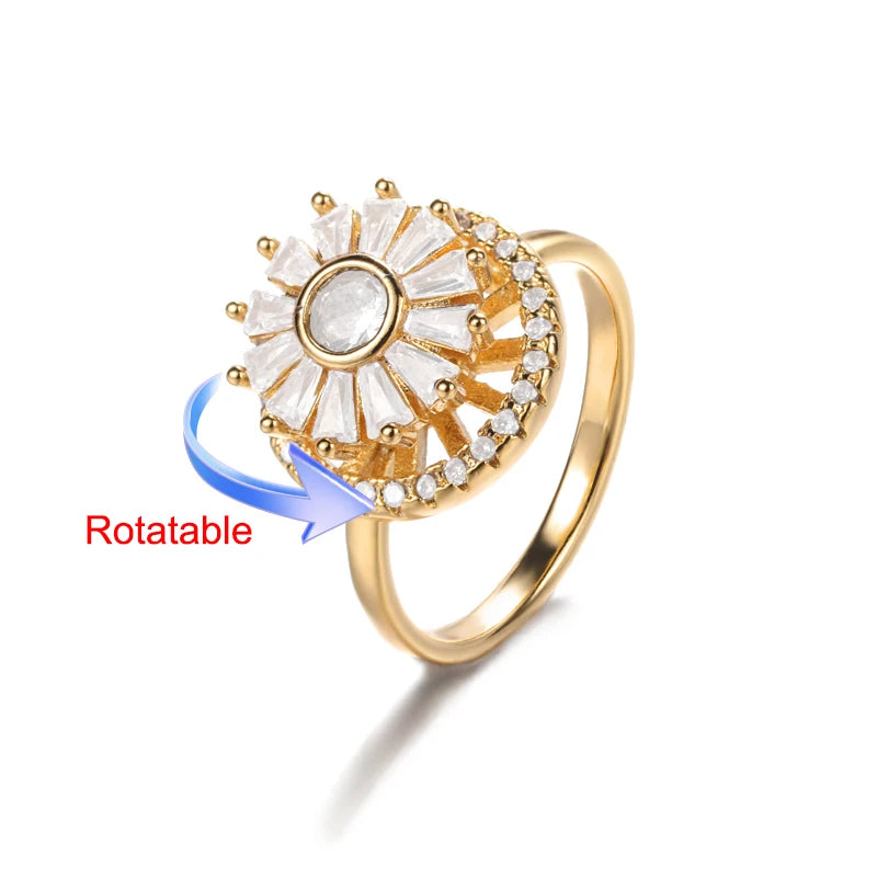 Four Clover Rotating Anxiety Ring – Elegant Gold Adjustable Ring for Women ✨