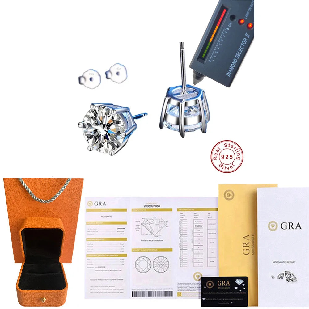 Silver GRA Certified 0.5-3CT Real Moissanite Earrings