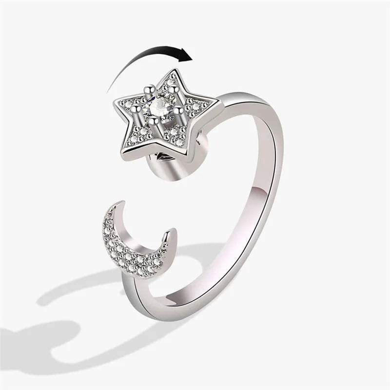Fashion Beads Anxiety Ring – Crystal Butterfly, Star & Moon Spinner Ring 🌸✨