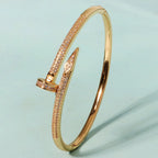 Classic Stainless Steel Nail Bracelet – Elegant Bangle with Sparkling Zircon