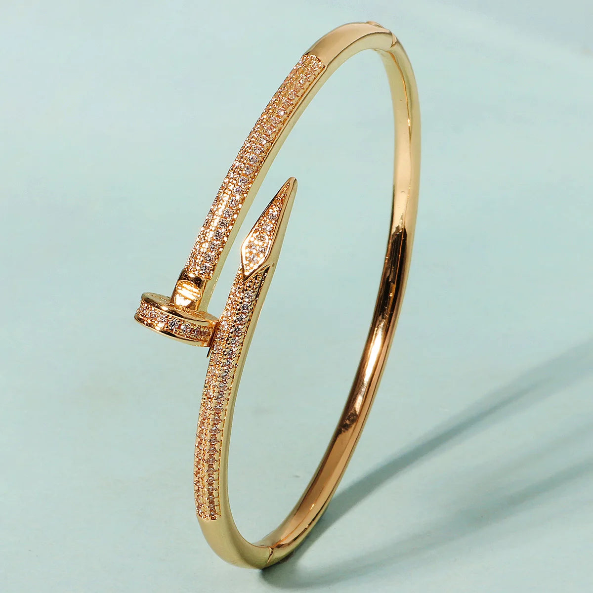 Classic Stainless Steel Nail Bracelet – Elegant Bangle with Sparkling Zircon