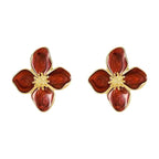 Korean Retro Drip Glaze Red Flower Earrings – Elegant Studs for Women