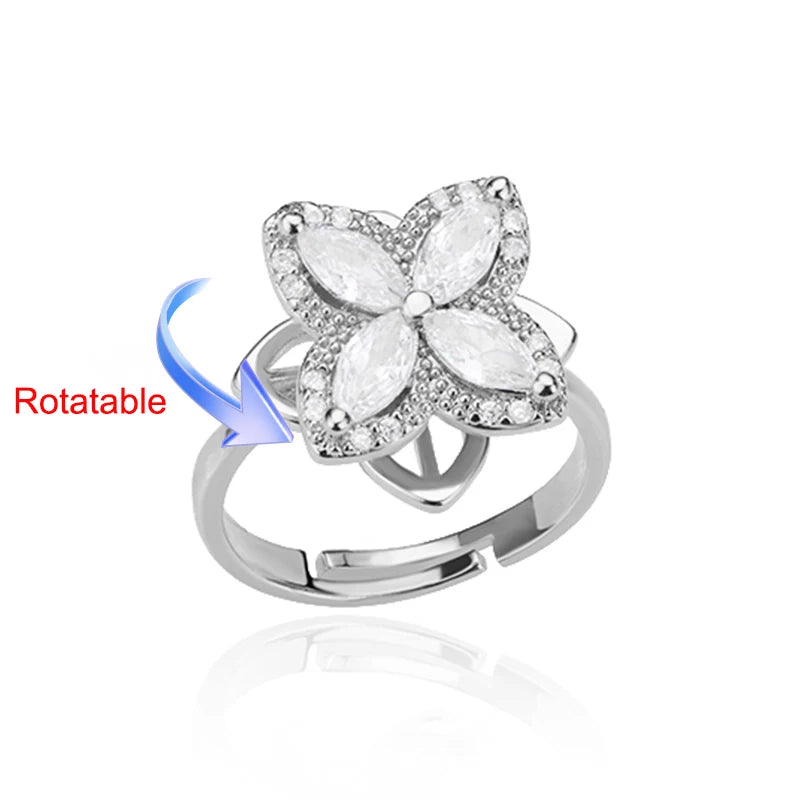 Four Clover Rotating Anxiety Ring – Elegant Gold Adjustable Ring for Women ✨