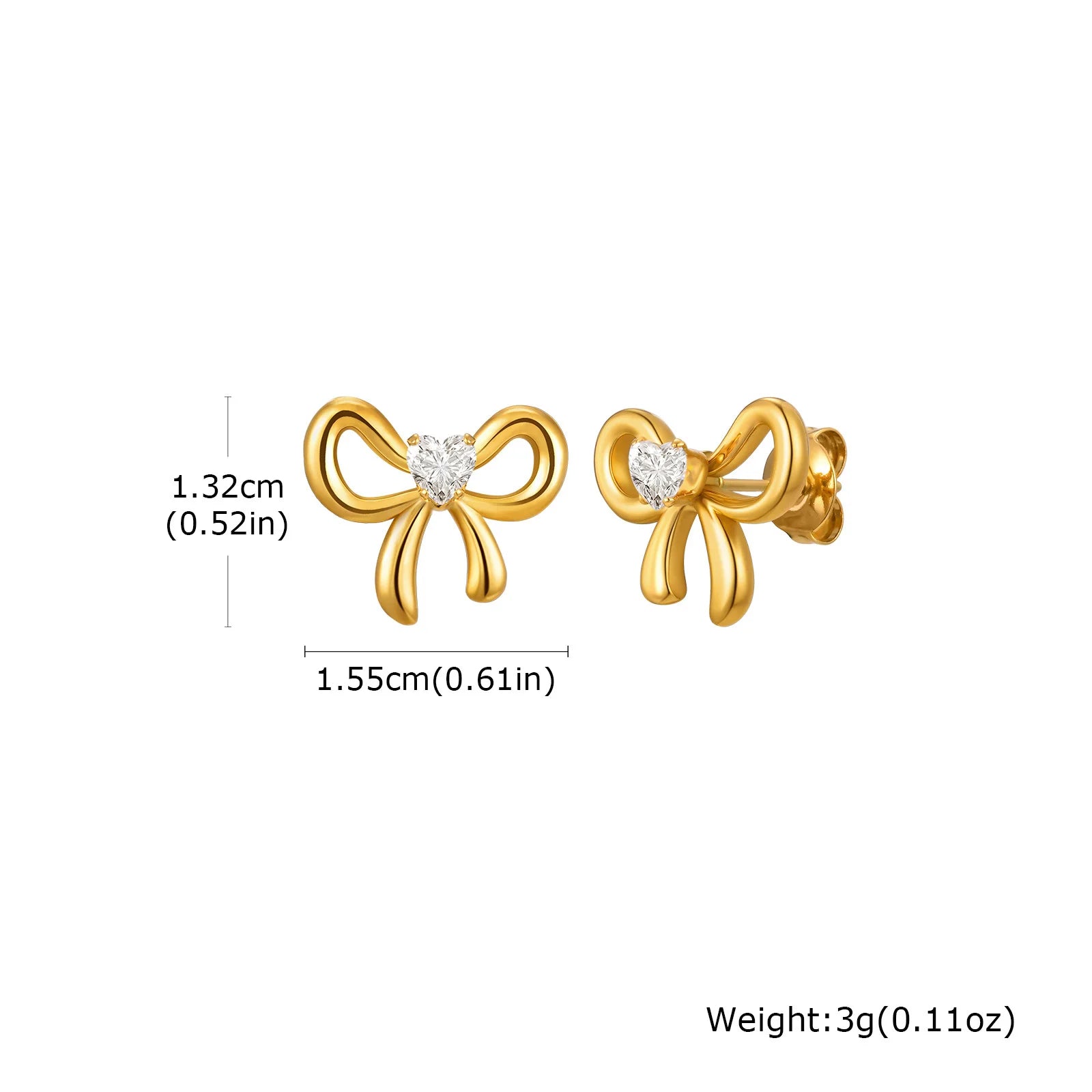 Zirconia Butterfly Bow Stud Earrings – Delicate Gold-Plated Fashion Jewelry