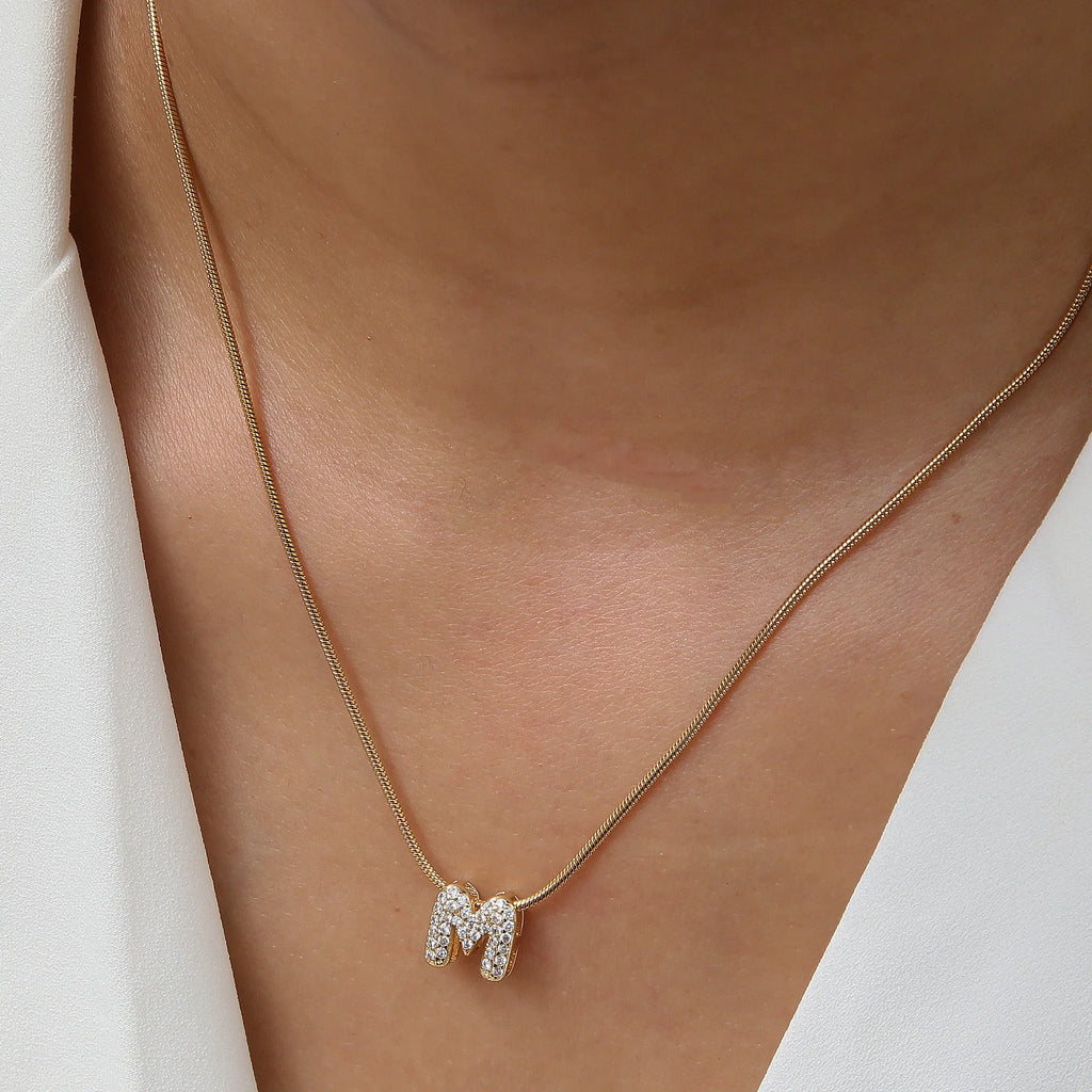 Zircon Initial Alphabet Pendant Necklace