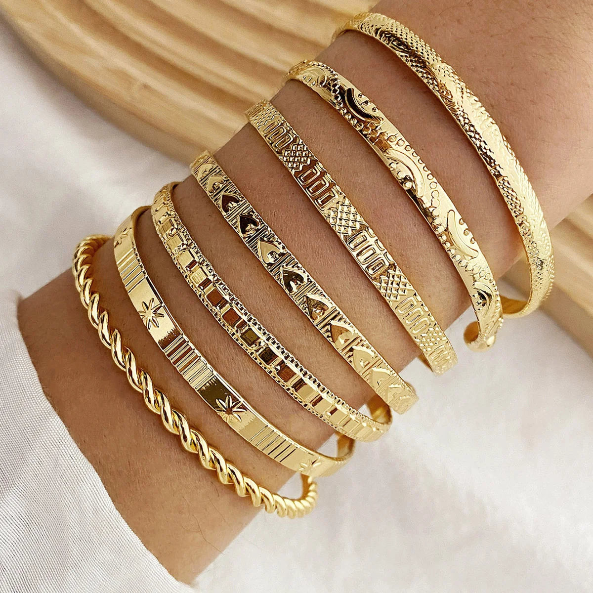 7 Pcs/Set Punk Gold Color Bracelets for Women