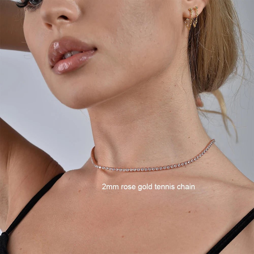 2mm Moissanite Tennis Necklace – 18K Gold Plated S925 Sterling Silver Choker