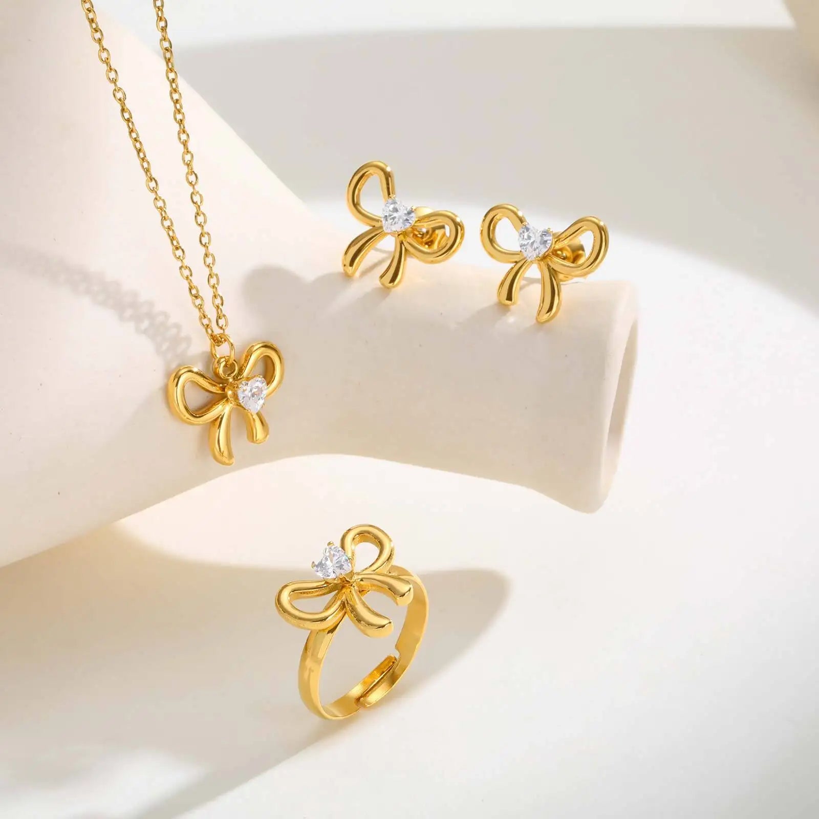 Zirconia Butterfly Bow Stud Earrings – Delicate Gold-Plated Fashion Jewelry