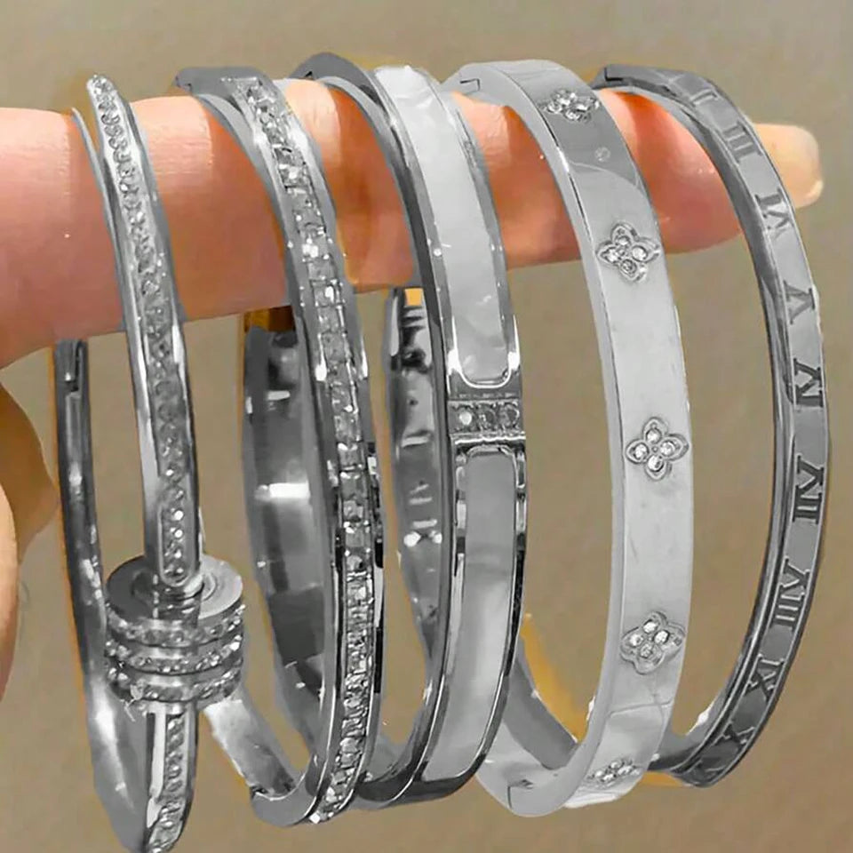 Sparkling Stainless Steel Bracelet Set for Women