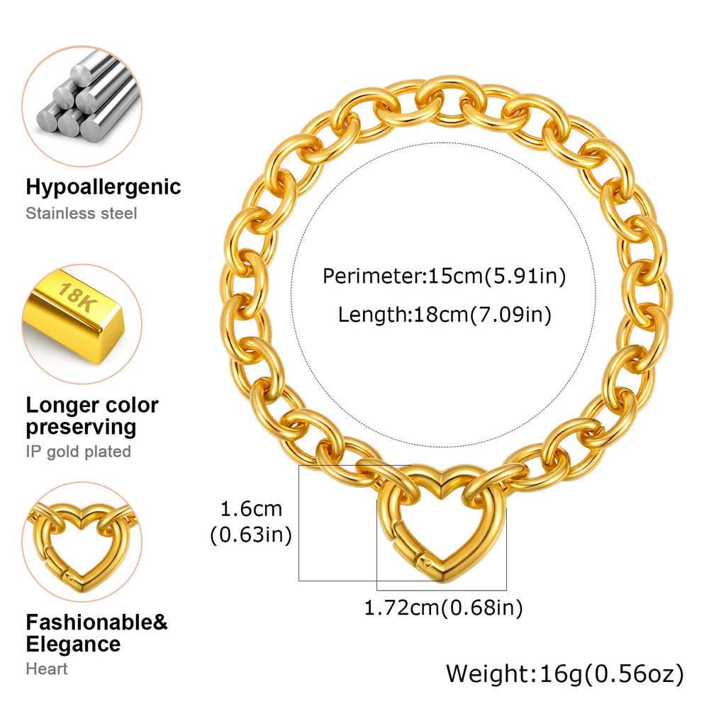 Thick Chain Hollow Heart Bracelets for Women
