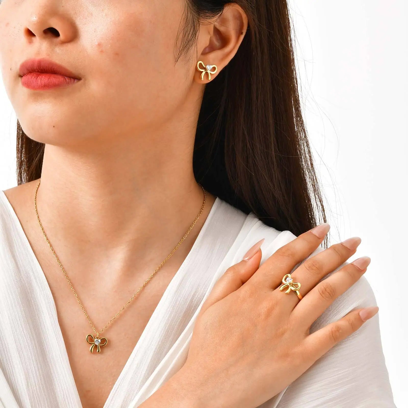 Zirconia Butterfly Bow Stud Earrings – Delicate Gold-Plated Fashion Jewelry