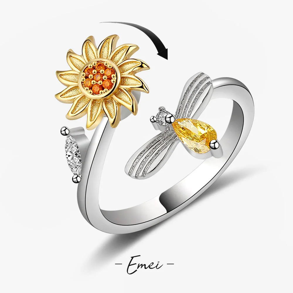 Anti-Stress Sunflower Spinner Ring – Elegant Stainless Steel Anxiety Relief Ring 🌻✨