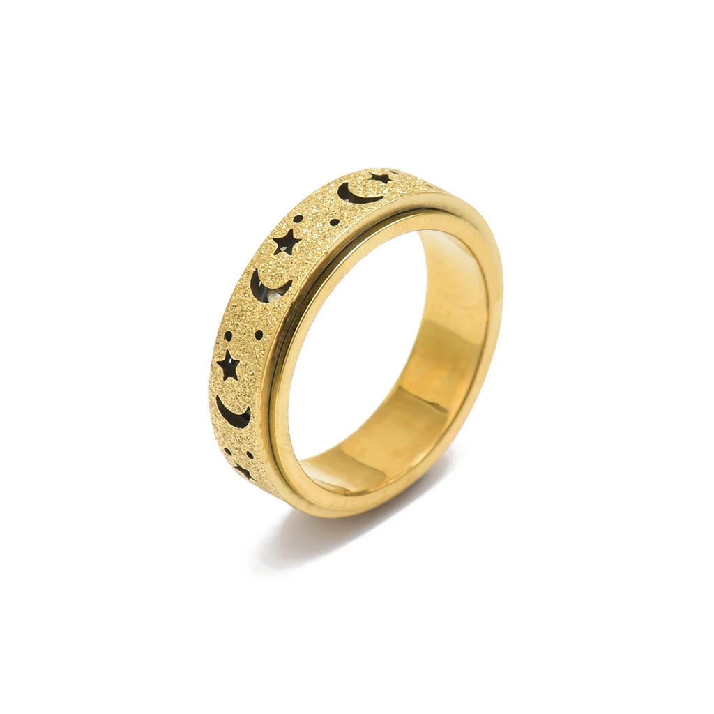 18K Gold Plated Moon & Star Spinner Ring – Unisex Anxiety Relief Jewelry 🌙⭐